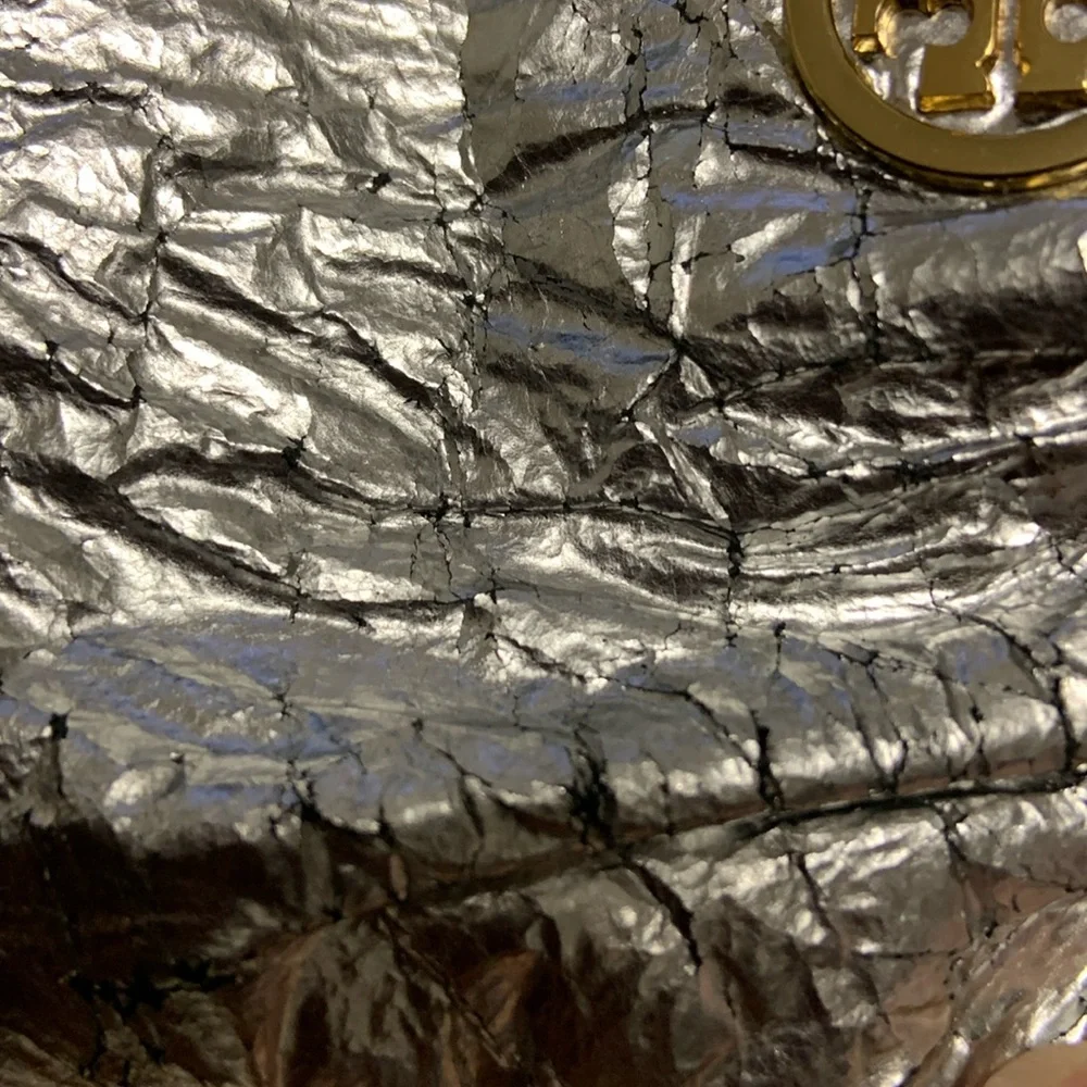 Tory Burch “Cracked” Metallic Mini Zip Pouch